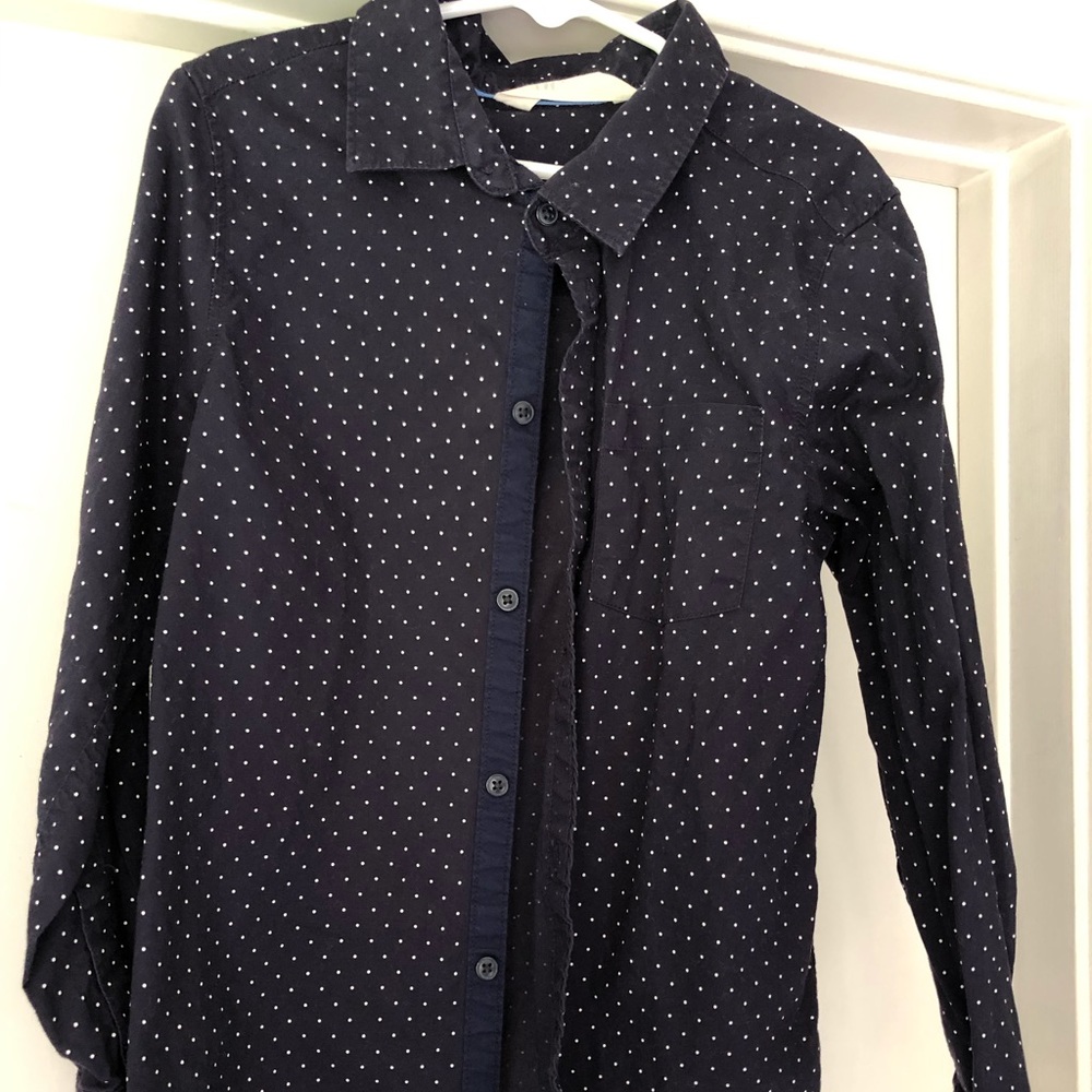 Navy blue with polka dots size 7/8 boys buttonup